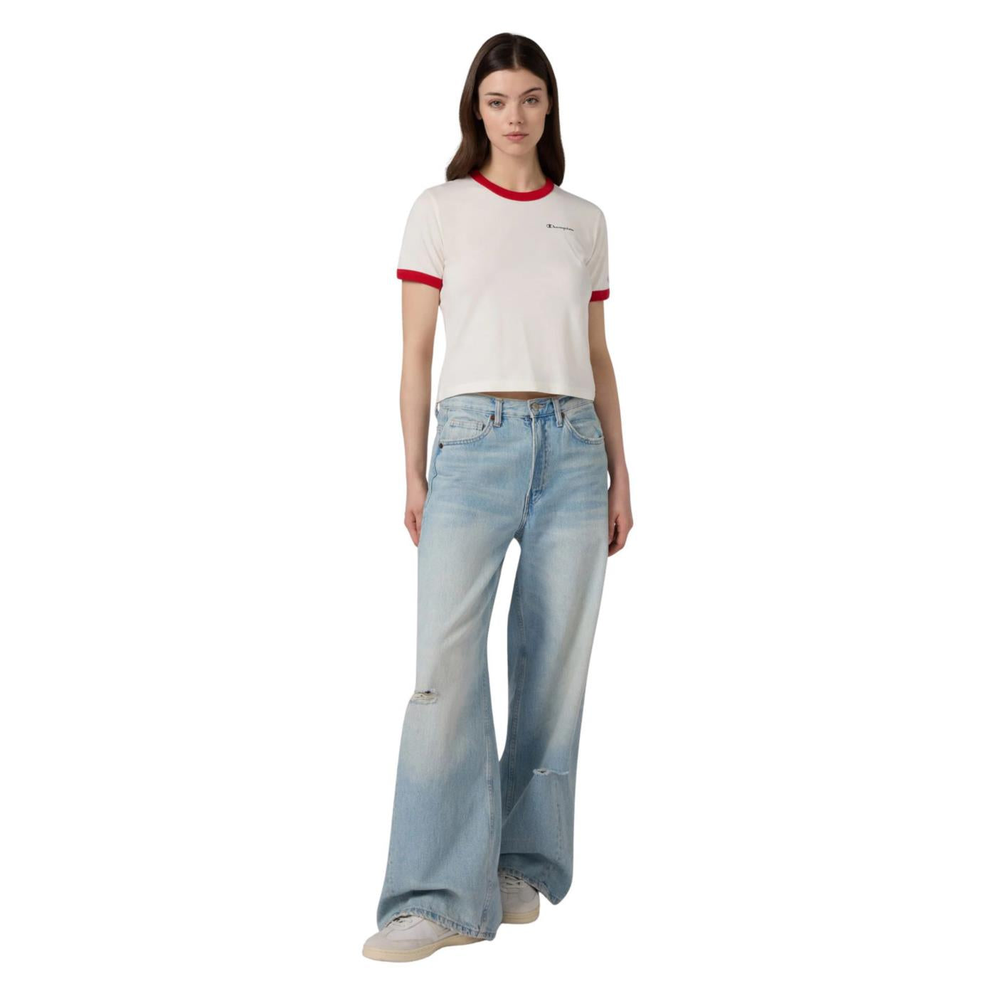 CHAMPION W CREWNECK CROPTOP TEE - Bianco - vista 4