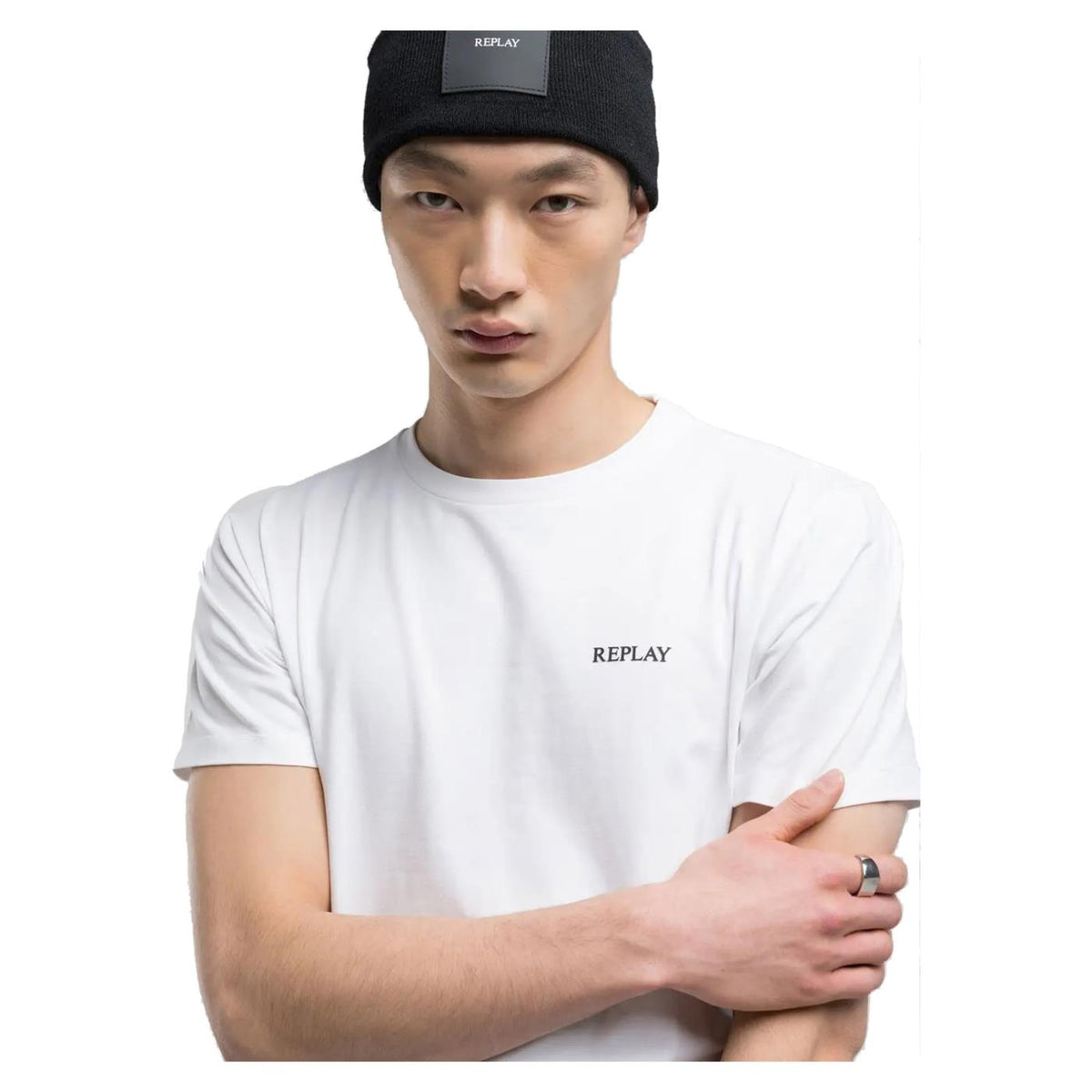 REPLAY TEE IN COTTON LETTERING
