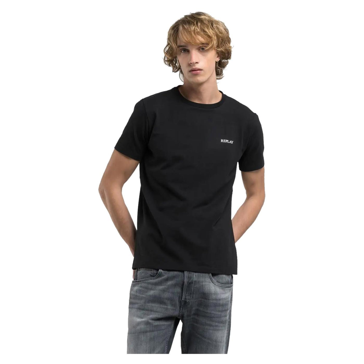REPLAY TEE IN COTTON LETTERING