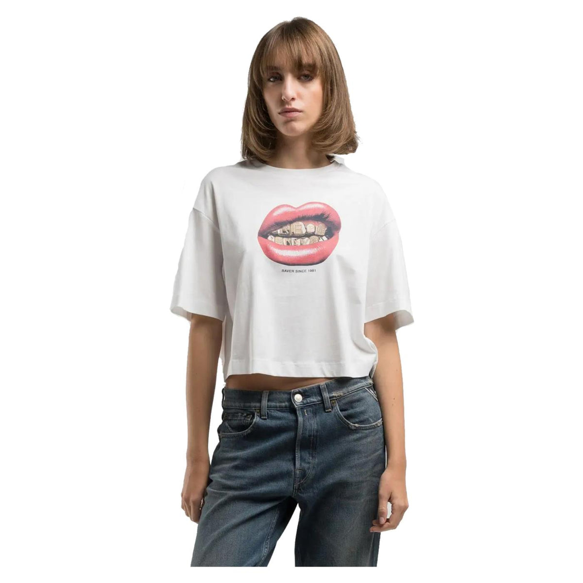 REPLAY PRINTED CROPPED TEE