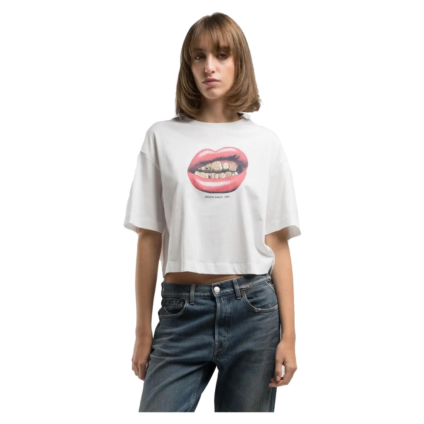 REPLAY TEE CROPPED STAMPATA