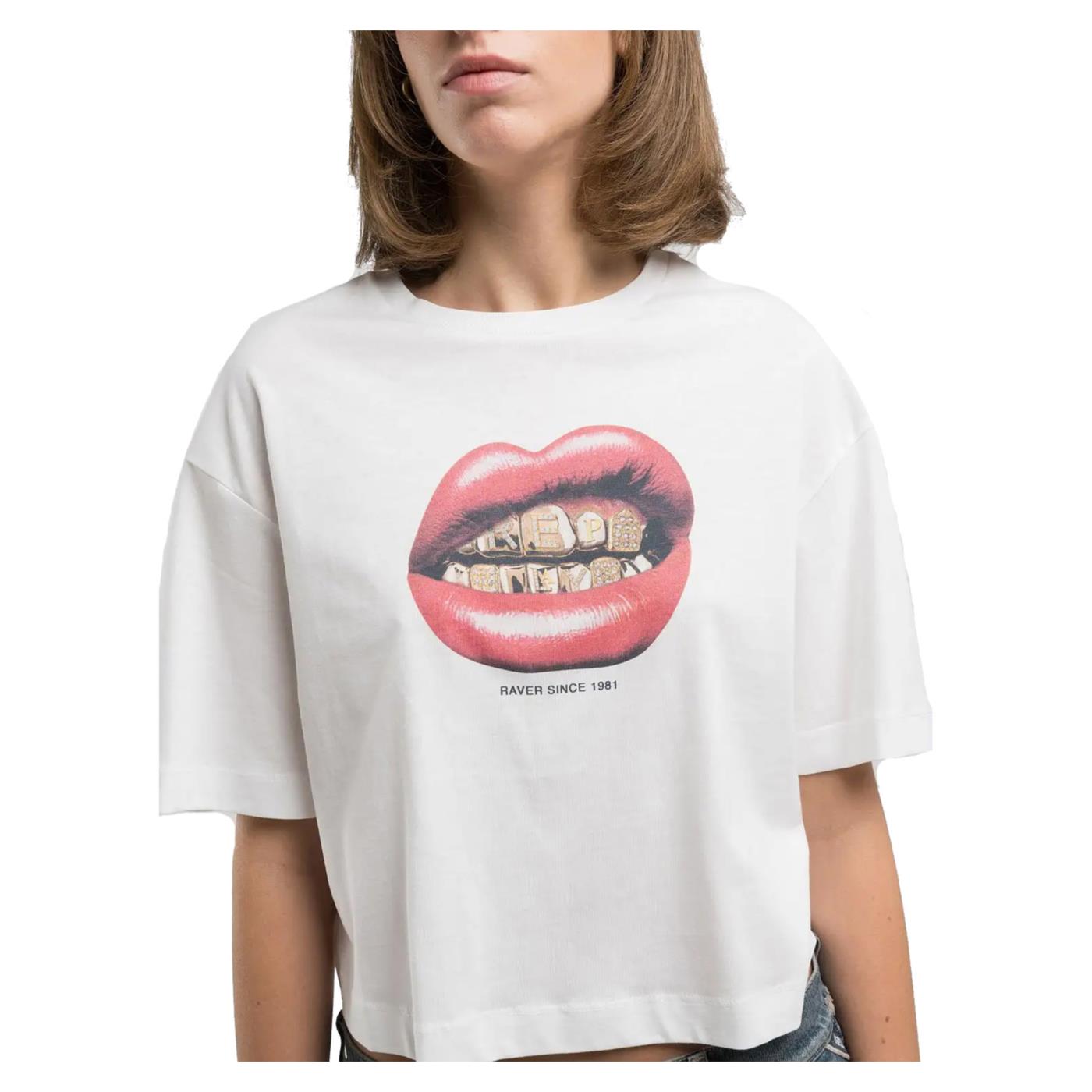 REPLAY TEE CROPPED STAMPATA