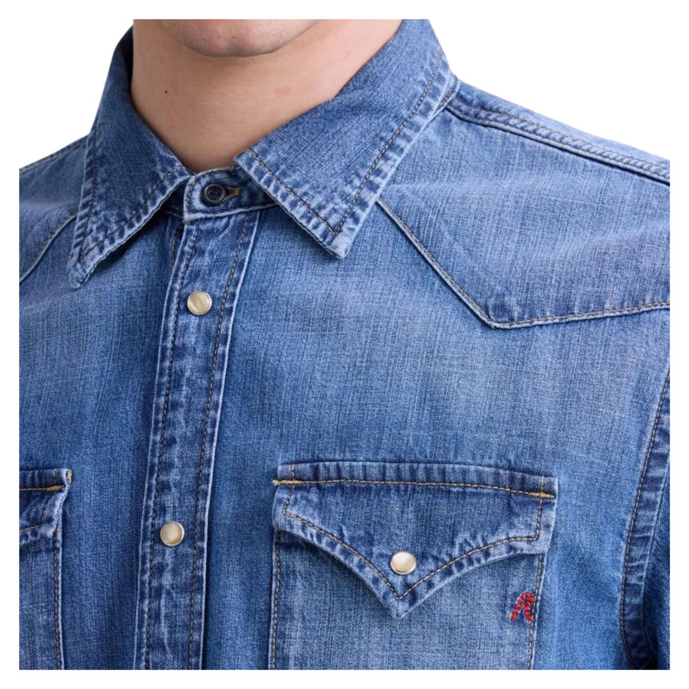REPLAY CAMICIA WESTERN IN DENIM - Denim - vista 3