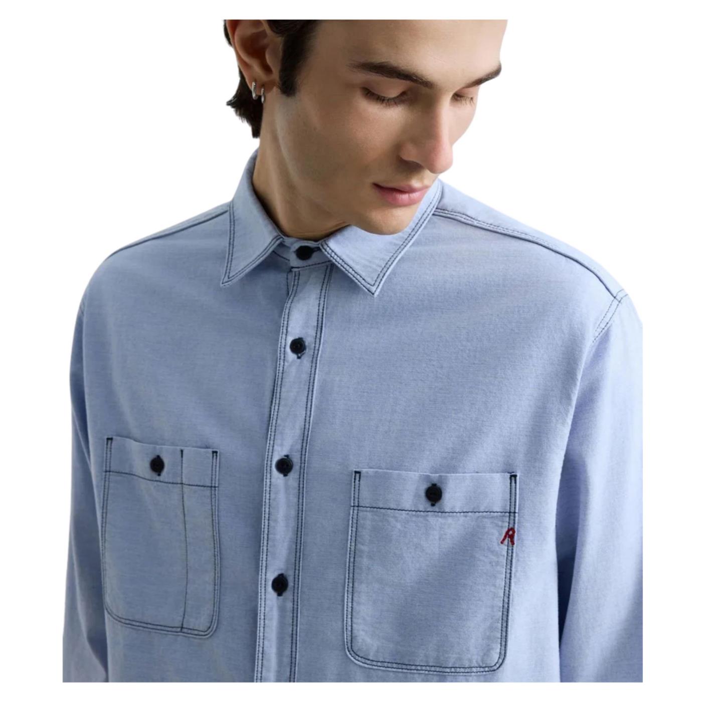 REPLAY CAMICIA ML CON TASCHE - Denim - vista 3