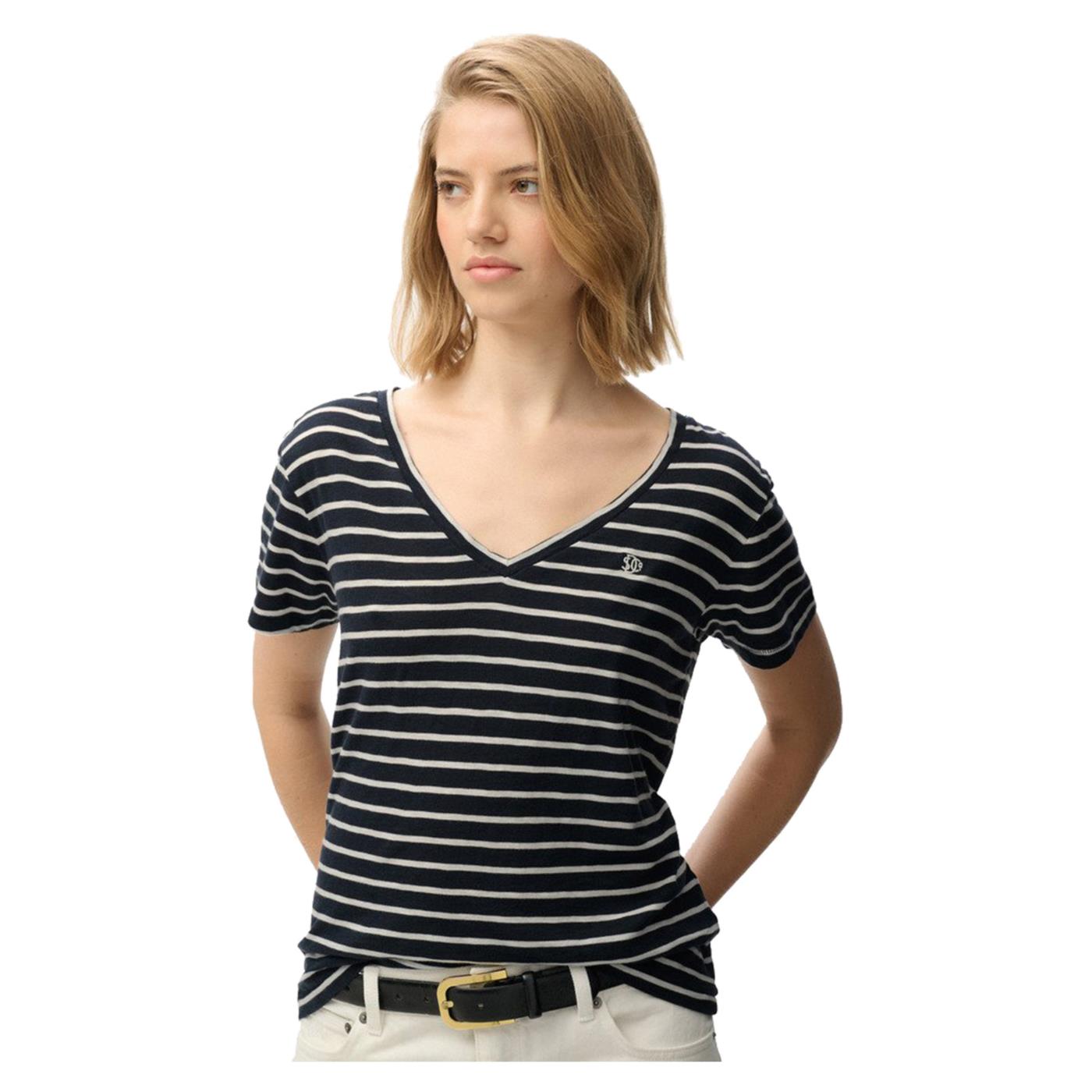 SUPERDRY STUDIOS SLUB EMB VEE TEE - Blu - immagine principale