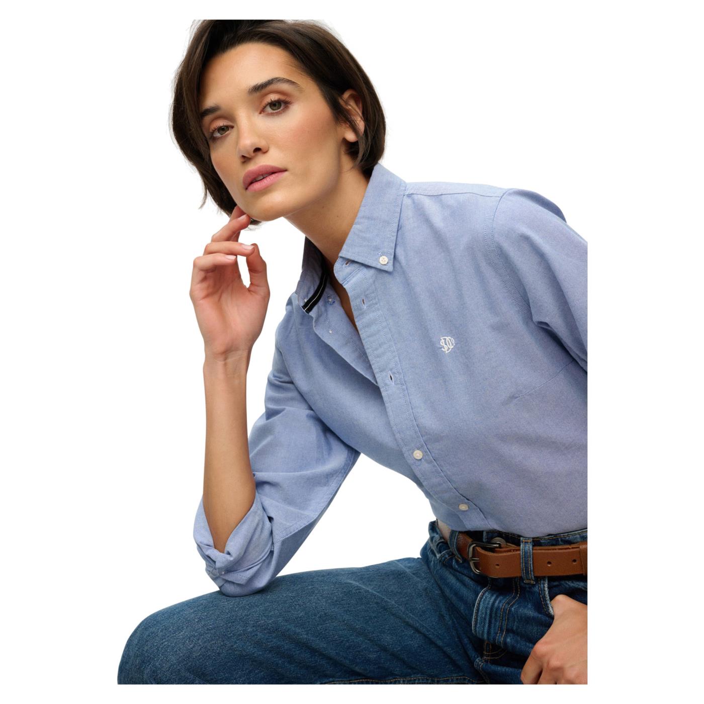SUPERDRY SLIM OXFORD BD LS W SHIRT - Azzurro - vista 4