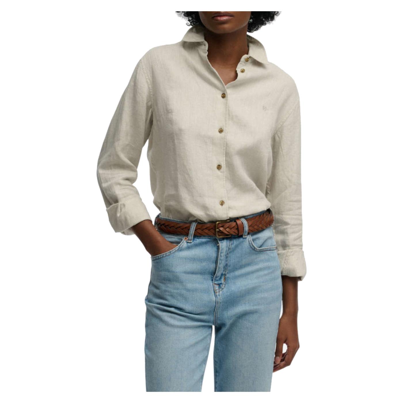 SUPERDRY LINEN BOYFRIEND SHIRT - Beige - vista 3