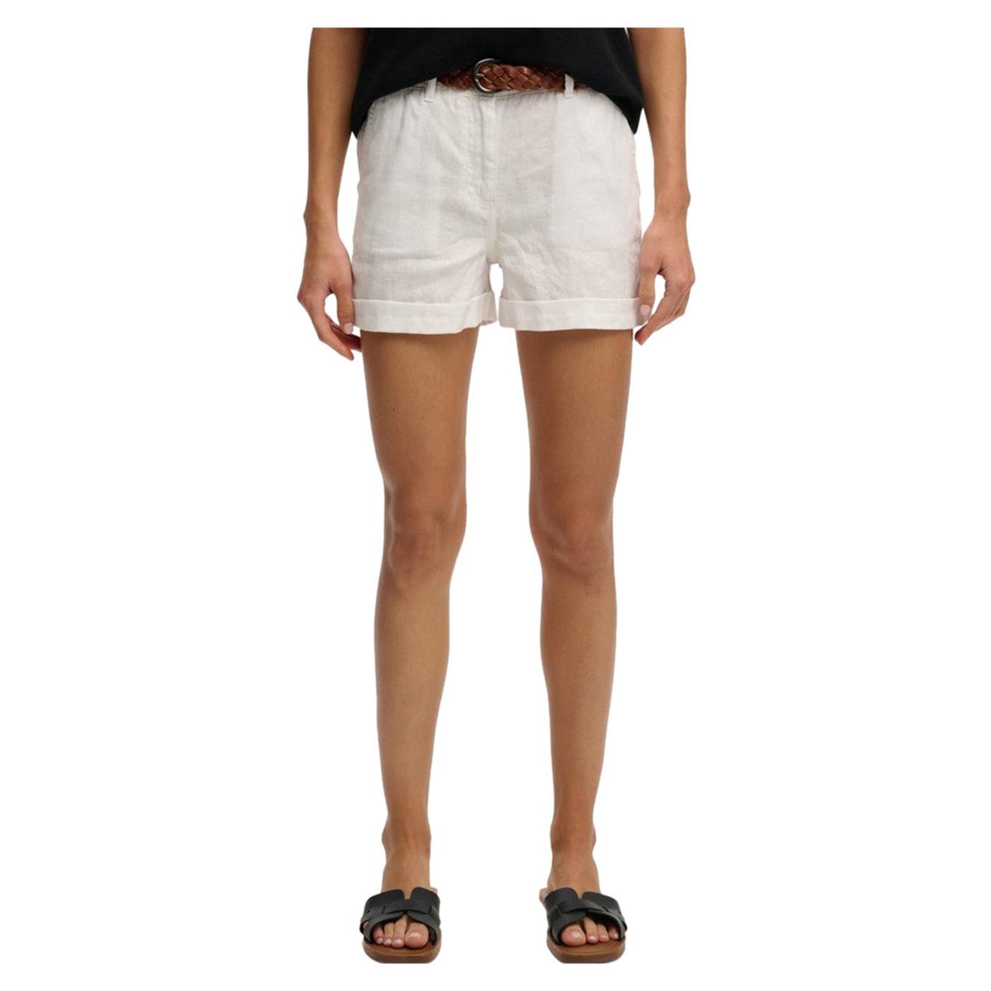 SUPERDRY MID RISE LINEN SHORT - Bianco - immagine principale