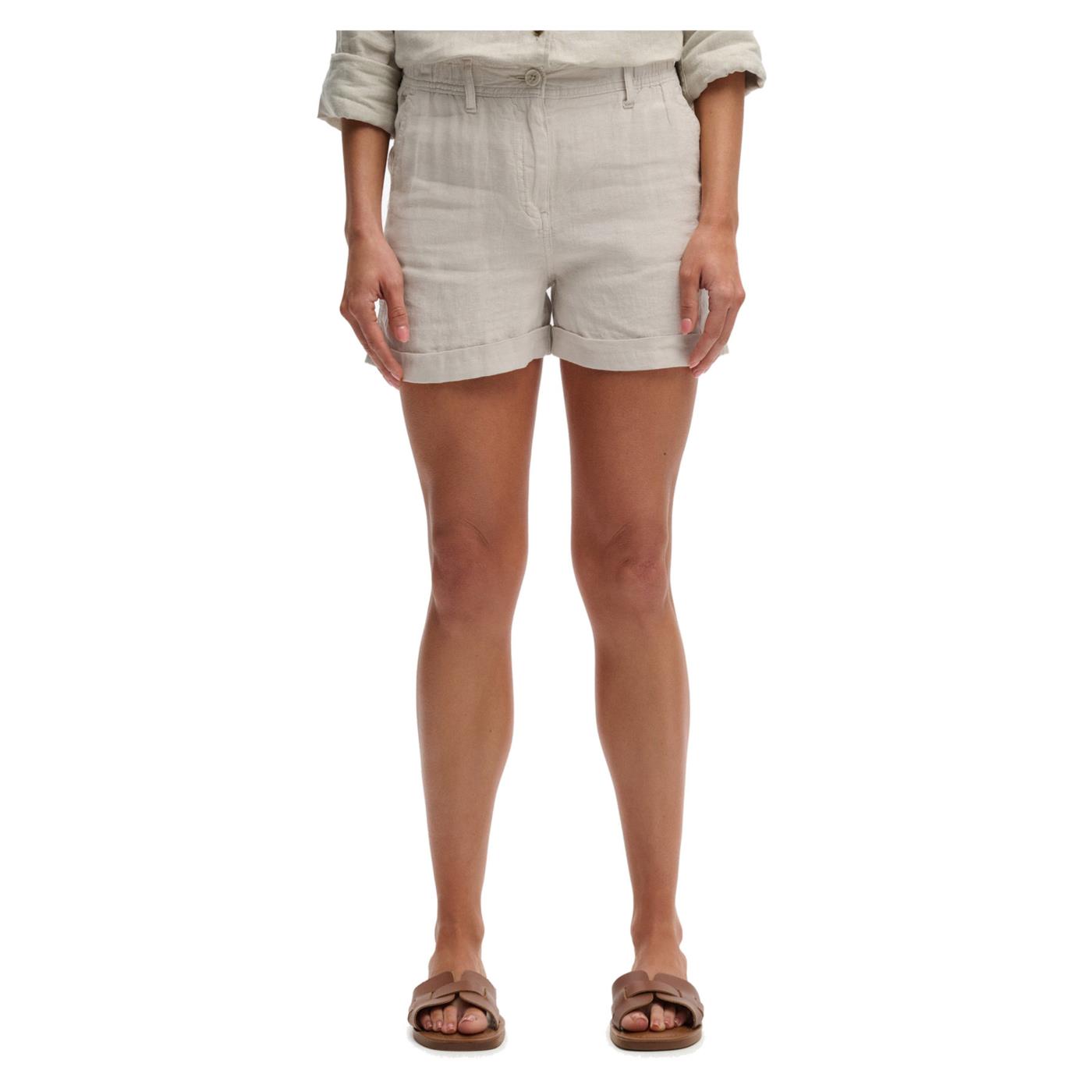 SUPERDRY MID RISE LINEN SHORT - Beige - immagine principale