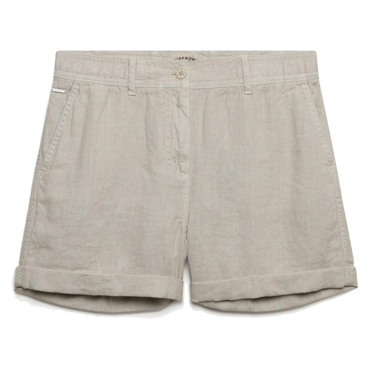 SUPERDRY MID RISE LINEN SHORT - Beige - vista 3