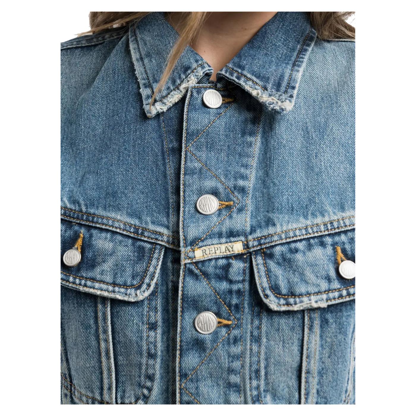 REPLAY GILET CROPPED IN DENIM