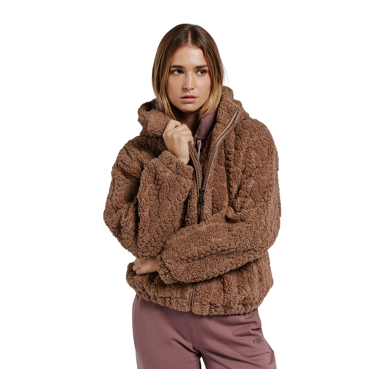 FREDDY FAKE FUR JACKET FZ HOODY - Marrone scuro - immagine principale
