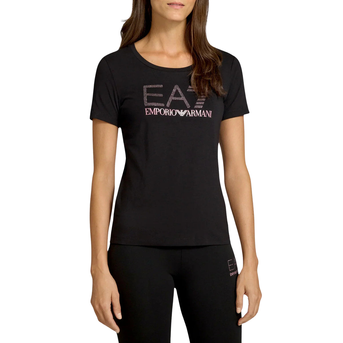 EMPORIO ARMANI 7 EA7 LOGO W TEE FANCY STRASS - Nero - immagine principale