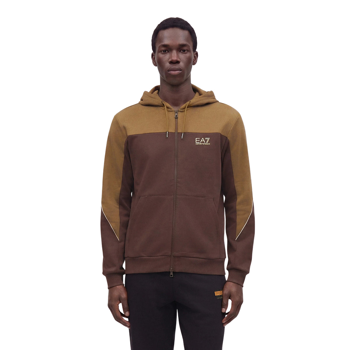 EMPORIO ARMANI 7 EA7 TRAIN COLOURBLOCK HOOD FZ - Marrone scuro - immagine principale