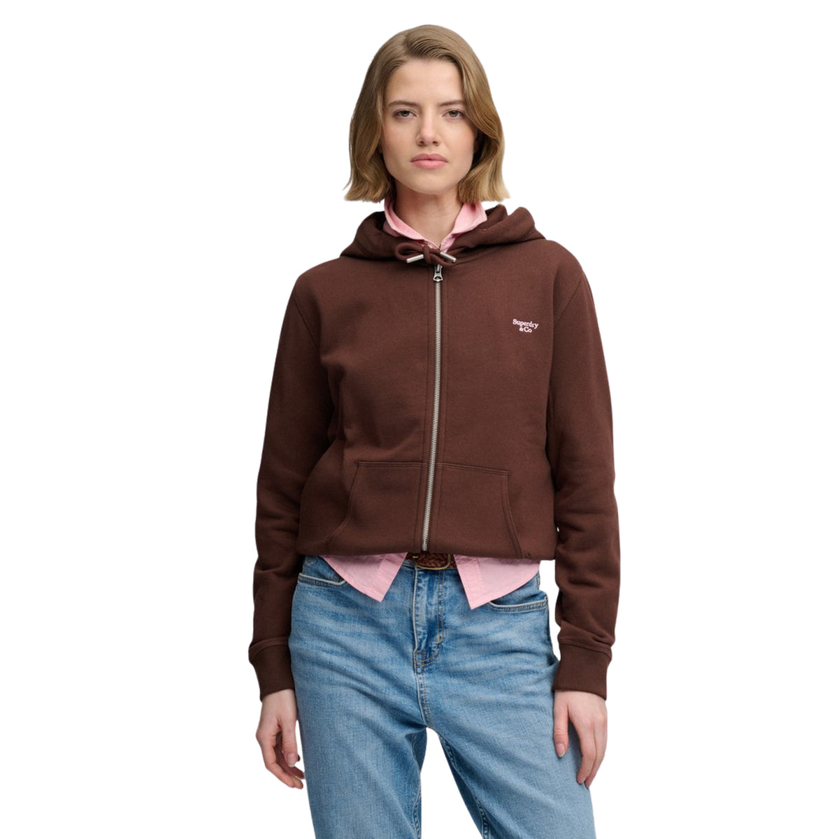 SUPERDRY W SIGNATURE EMB ZIPHOOD - Marrone scuro - immagine principale